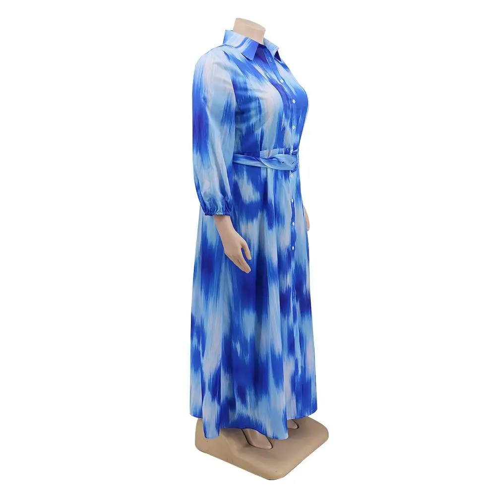 Las Mujeres africanas de Gran Tamaño Vestido de 4xl 5xl Azul de Impresión de Manga Larga de Otoño Solo Pecho Cintura Alta 2020 Elegante Vestido de Fiesta de Noche 5