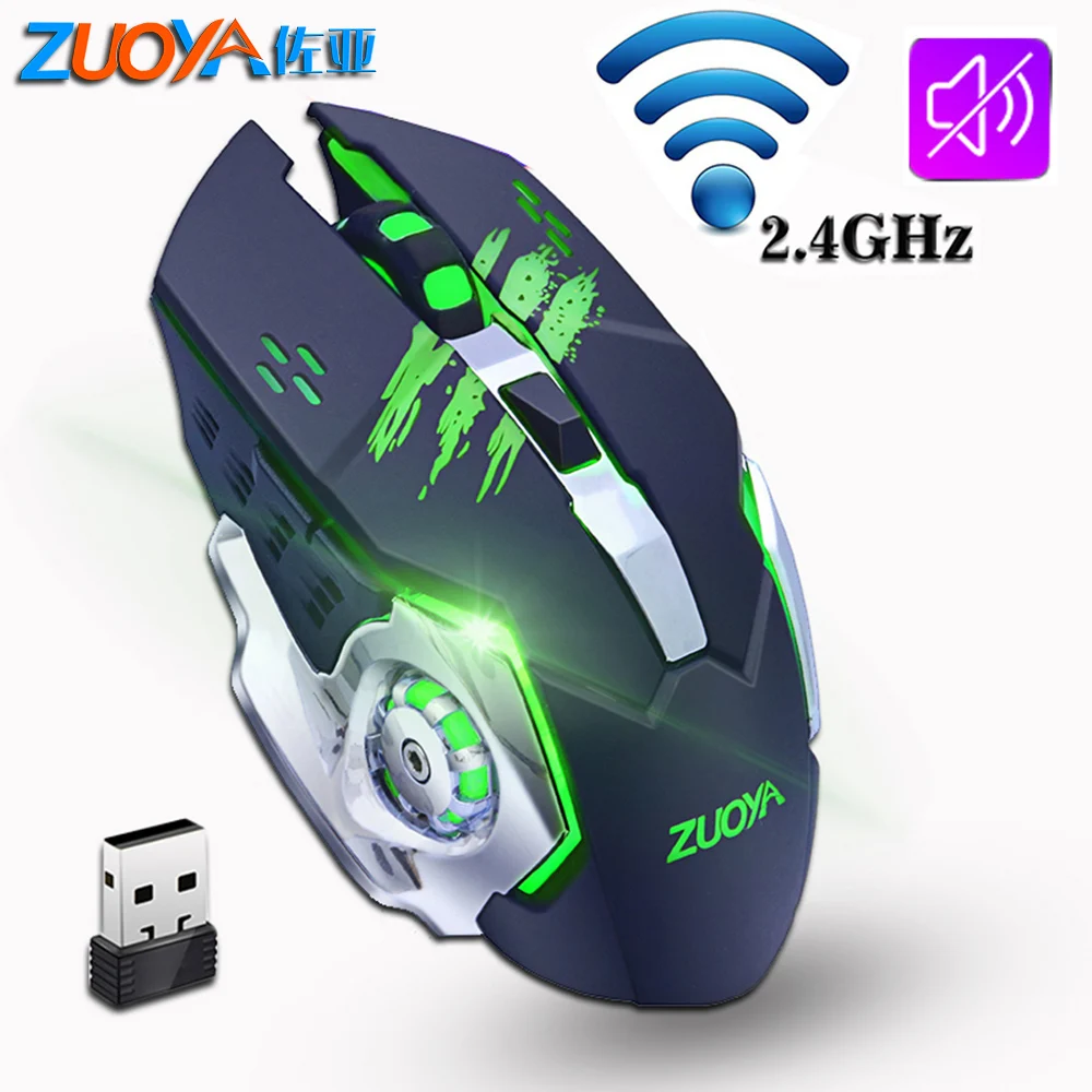 ZUOYA Mouse 2.4 GHz Receptor Inalámbrico LED de Silencio en Silencio recargables USB Equipo de Juego Óptico, juego de Ratones Para ordenador PC Portátil 5