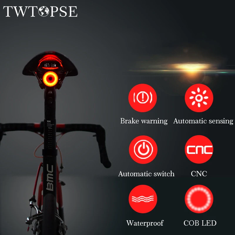 TWTOPSE Inteligente de bicicleta Bicicleta Luces de Advertencia del Freno Automático de Detección de Ciclismo MTB Bicicleta de Carretera de la Cola Trasera Luz de la Lámpara Accesorios 5