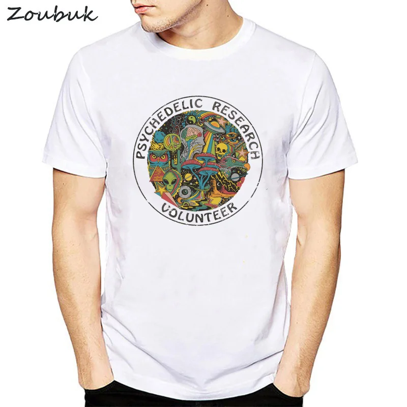 Investigación psicodélica de Voluntarios de Camiseta de los Hombres Funky Colorido Trippy Cráneo de Impresión t-shirt Masculina de la Vendimia de la Camiseta de la ilusoria superior tees 5