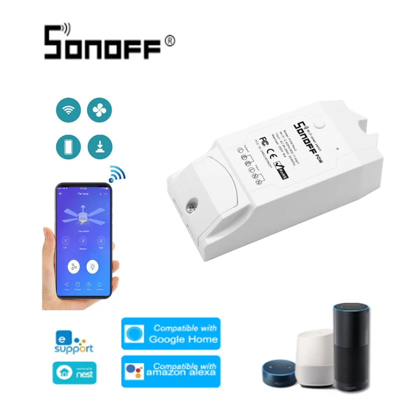 SONOFF Pow R2 Interruptor WiFi Con el Consumo de Energía de Medición WiFi Interruptor 16A Smart Wifi Interruptor de mando Funciona con Alexa 5