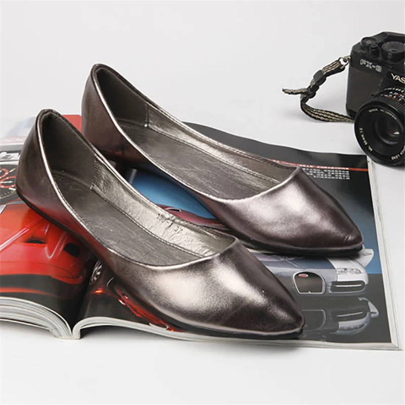 TIMETANG Gran tamaño 40.41 clásico de la mujer sencilla de metal color de la pu de la plana zapatos de señora de poca profundidad de la boca casual zapatos C154 5