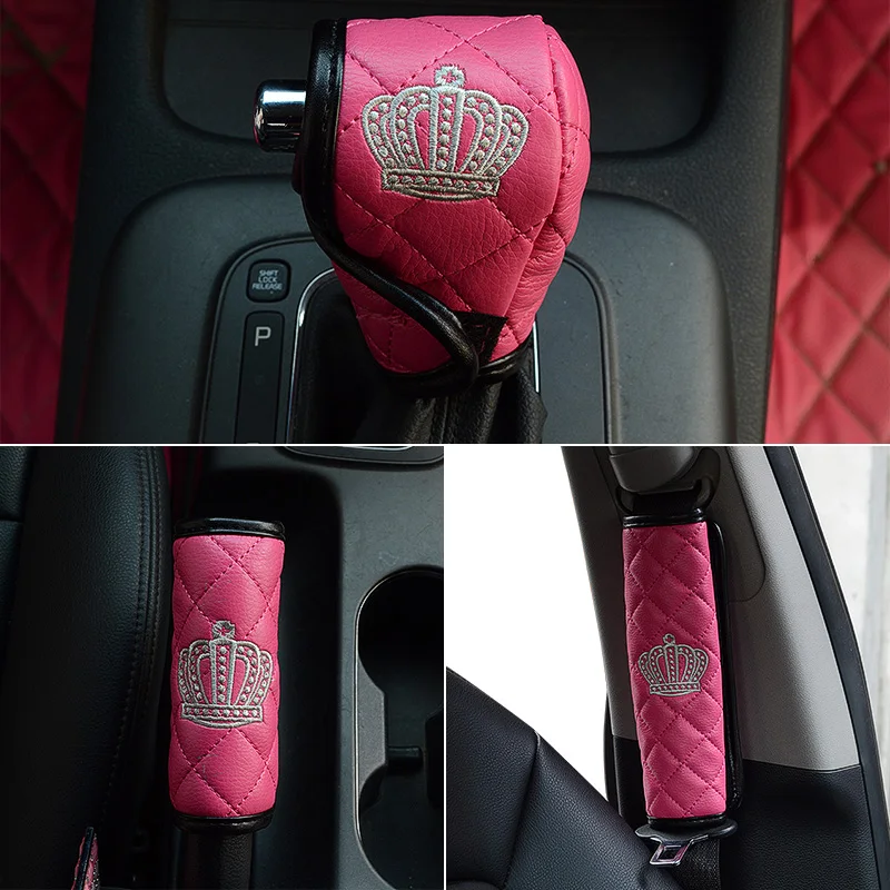 Accesorios del coche de interior de color rosa para las niñas de las mujeres de cuero de la Corona del reposacabezas de la almohada serie completa para bmw e46 e60 e90 f10 vw golf 5