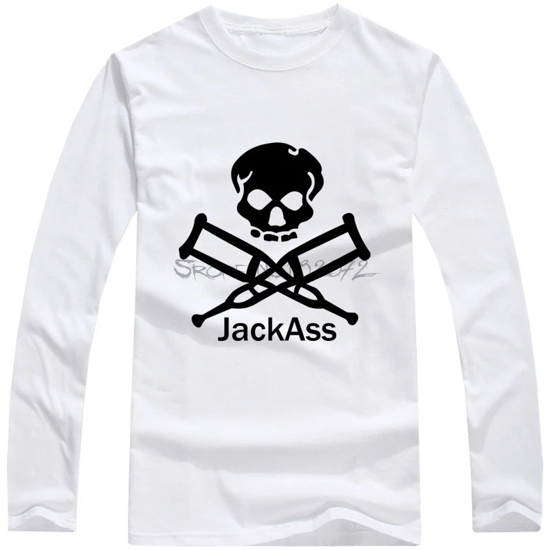 Envío gratis Jackass manga larga Camisetas de los Hombres de Algodón programa de MTV Jackass Cráneo de Moda de Camisetas 5