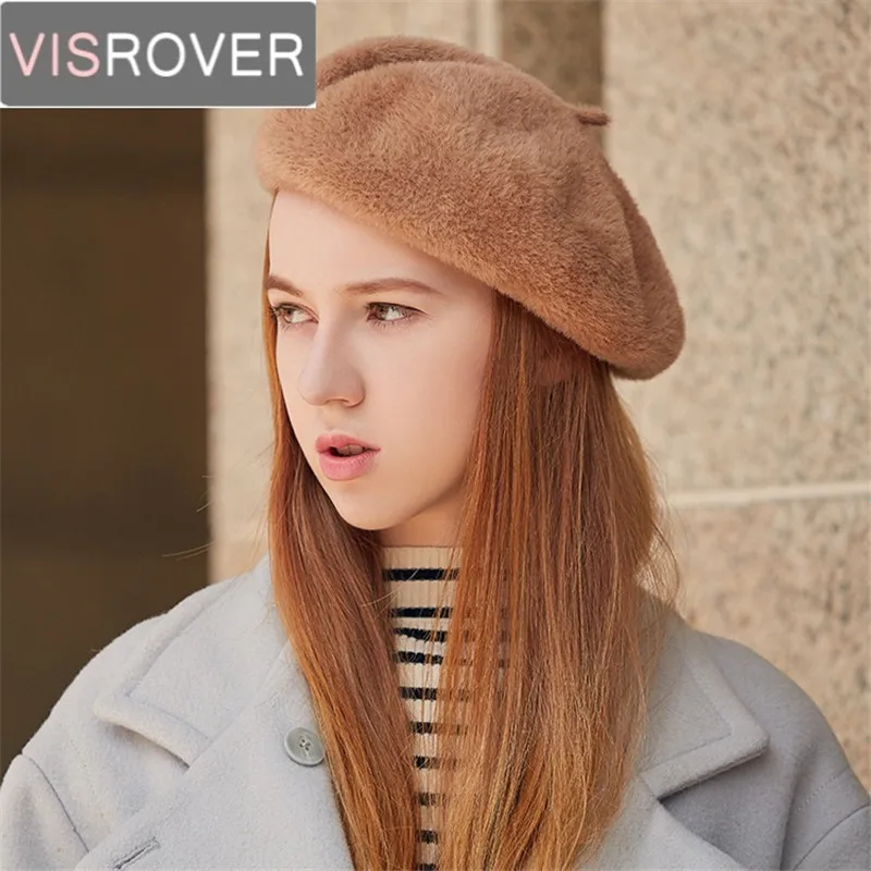 VISROVER Nueva temporada Otoño-Invierno Sólido Boina de Lana Sombreros para Mujer de Visón de Cachemira de Boinas de Mujer Gorro Casual de Alta Calidad de 5 Colores 5