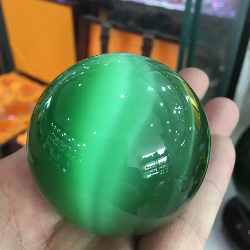 Raro Natural de Cuarzo verde de Ojo de Gato de Cristal de Sanación Bola Esfera de 60 mm + Soporte 5AAA 5