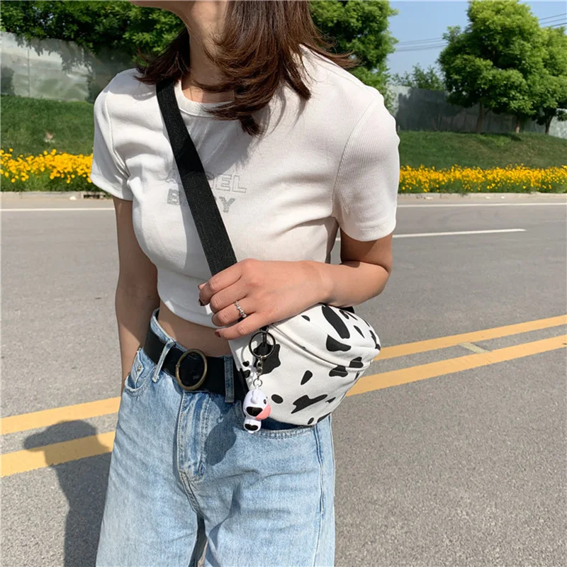 Corea 2020 de la Leche de Vaca de Impresión de las Mujeres de Lona correa Crossbody Bolsa Japonesa Harajuku Girl Lindo Pecho Bolsas de Cintura Cinturón de Mujeres Fanny Pack 5