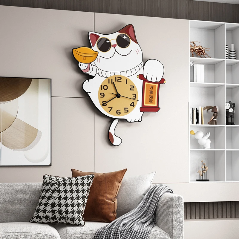 MEISD Nuevo Año Fortuna Gato Decorativo Reloj de Péndulo de la Cola Creativo Reloj Grande de Cuarzo Silenciosa Sala de estar Horloge Envío Gratis 5