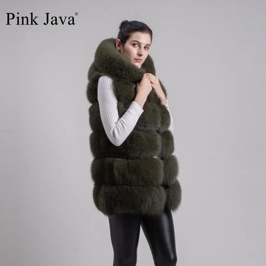 Rosa java QC8062 mujeres abrigos de invierno caliente de la venta real de piel de zorro de la capa natural de piel de zorro chaleco con capucha chaleco chaleco chaqueta de piel de lujo 5
