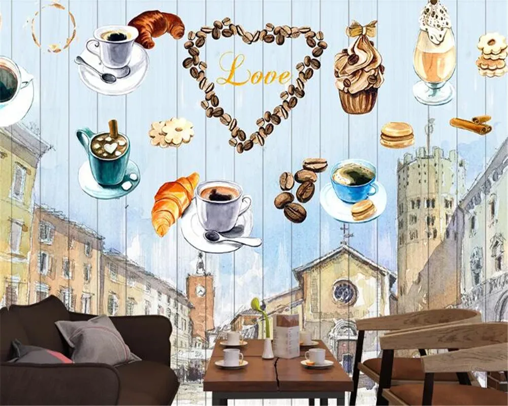 Beibehang Personalizados, pintados a mano, café pared de fondo salón de TV de fondo de pintura de fotos fondo de pantalla de inicio de decoración mural en 3d 5