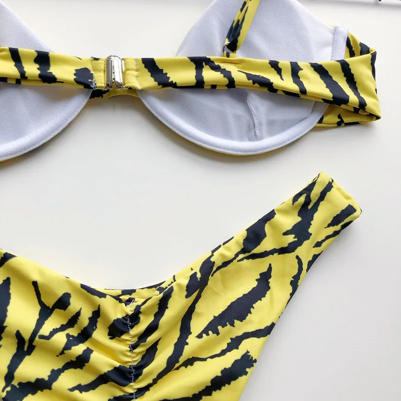 Melphieer 2020 damas sexy amarillo patrón de Cebra bikini de playa de verano aros mini traje de baño de alta calidad trajes de baño biquini nuevo 5