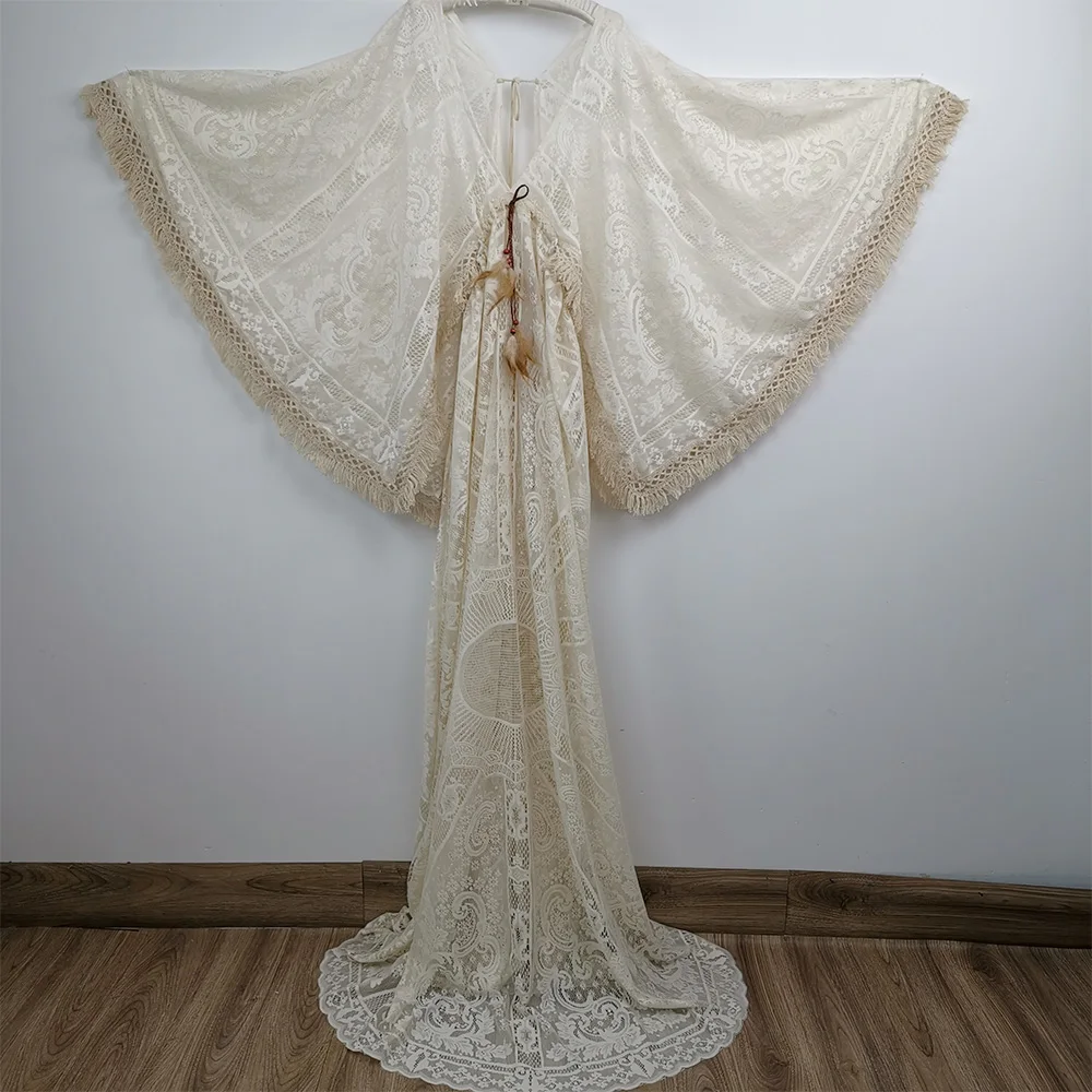 Bohemio Largo Mangas de Campana Vestido de Maternidad Embarazada Vestido de Encaje de la Túnica Kaftan de alta Costura para la Mujer de la Fotografía de la Proposición de la Ducha del Bebé Vestido de 5