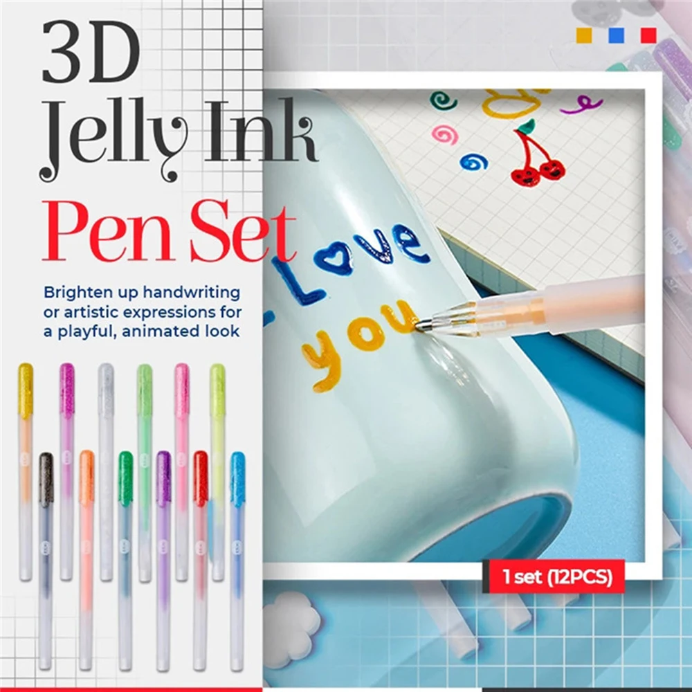 6PCs/Set 3D Brillante Jelly Tinta de la Pluma Impermeable a Alegrar de Escritura Consistente en el Flujo de tinta Bolígrafo de Gel para la Expresión Artística 5