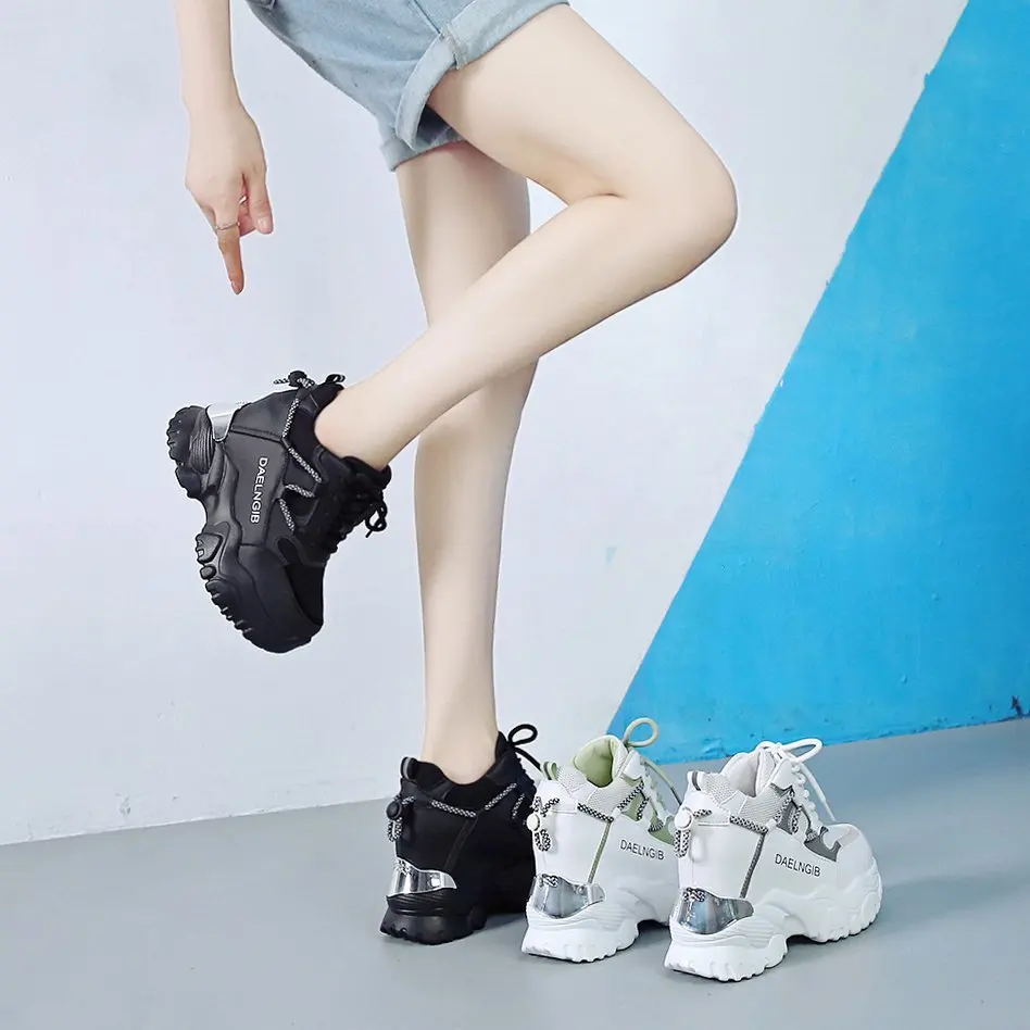Las mujeres de Aumento de Altura Caminar Trotar Zapatillas de deporte 7 CM de Aumentar el Blanco de las Señoras de Deporte Zapatillas de Atletismo Zapatos de Niña 5