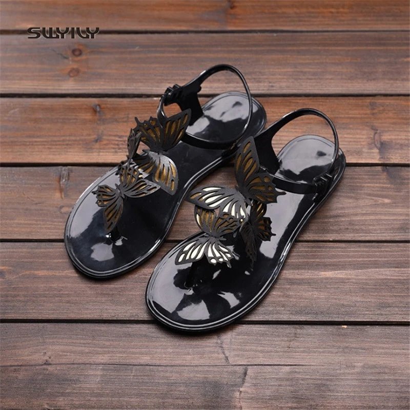 SWYIVY Sandalias de Mujer de la Mariposa T Correa de 2018 Femenino Plastick Jalea Zapatos de Tobillo Correa Señora de PVC de Verano Casual Zapatos Sandalias de Mujer de 40 5