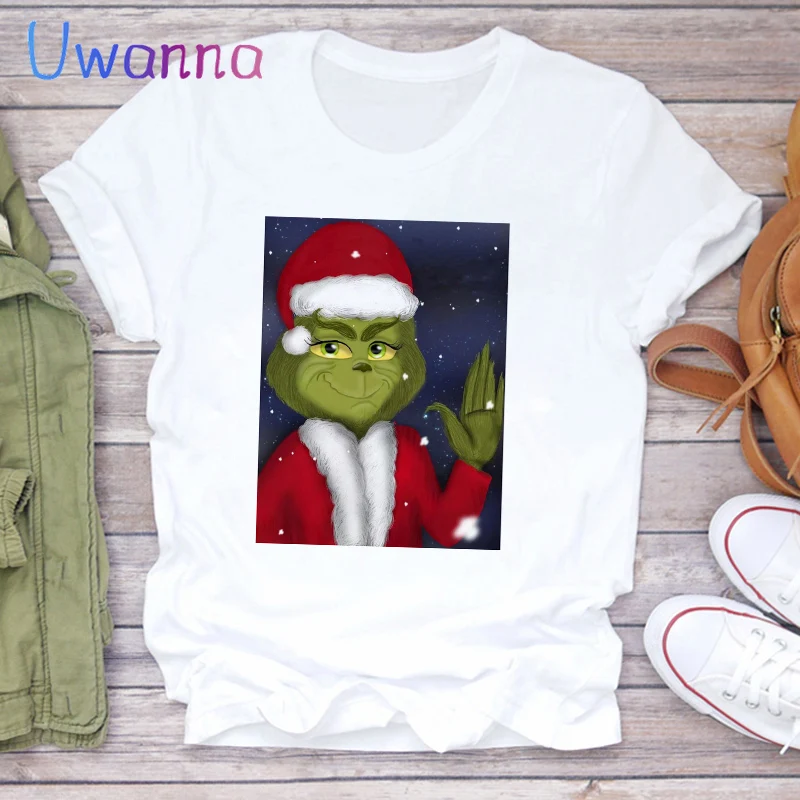 Grinch T-shirt de las mujeres Lindo Grinch de la camiseta de la mujer harajuku impreso en blanco casual tops de Navidad de ropa de mujer graphic tees de la camisa 5