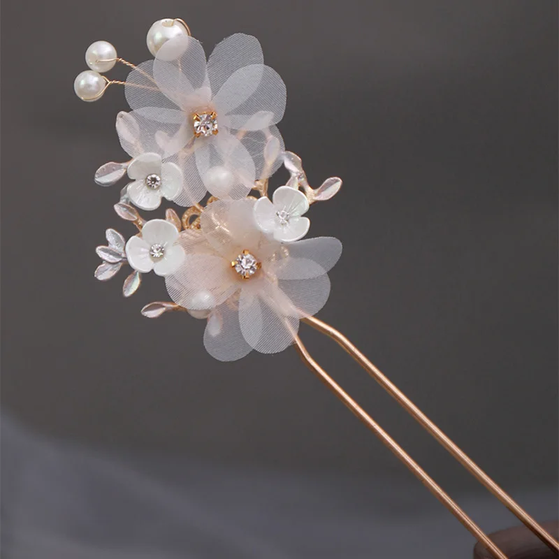 FORSEVEN Retro Tradicionales Flores de Cristal Perlas Simuladas Largo de la Borla Horquillas del Pelo Palo Clips de Novia de China de Accesorios para el Cabello 5