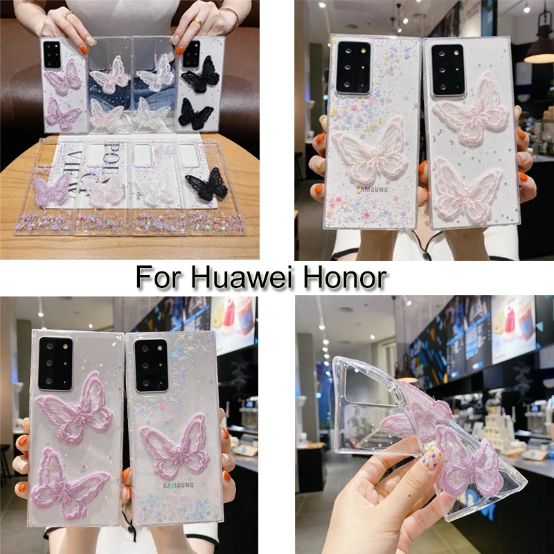 Encaje Mariposa Caso de Brillo de la Lámina de Cubierta Para Huawei Honor Mate 20 10 P30 P20 P10 P9 P8 Pro Lite Plus 7 Nova 2i 3e Bordado Caso 5