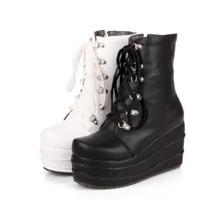 Los tamaños grandes 31-49 personalizado de la moda punk cosplay botas de mujer zapatos de plataforma de invierno de la cuña de tacón alto rodilla botas altas 5