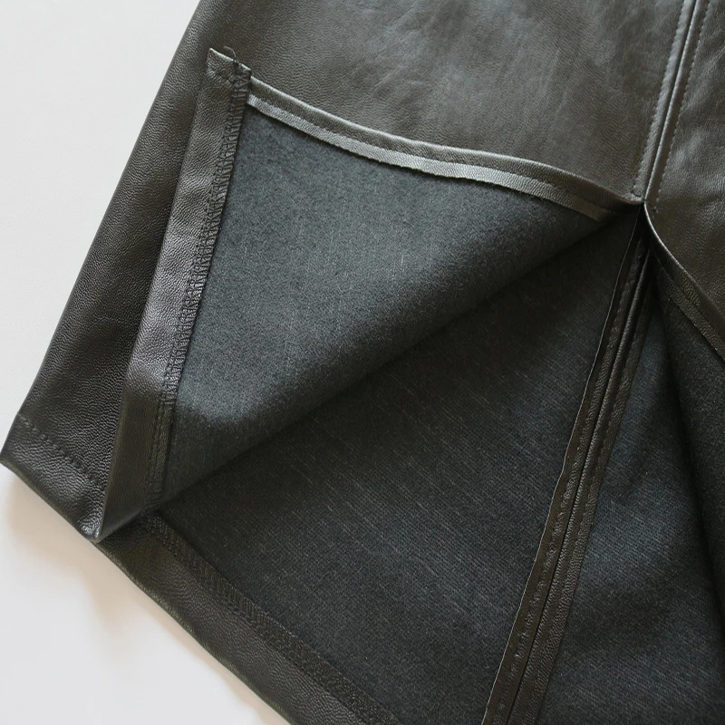 Nuevo Invierno OL Elegante Lápiz Midi Faldas de Cintura Alta Elástico Negro de Cuero de la PU de División de la Vaina de la Envoltura de Faldas de Mujer Sexy Falda de 2019 5