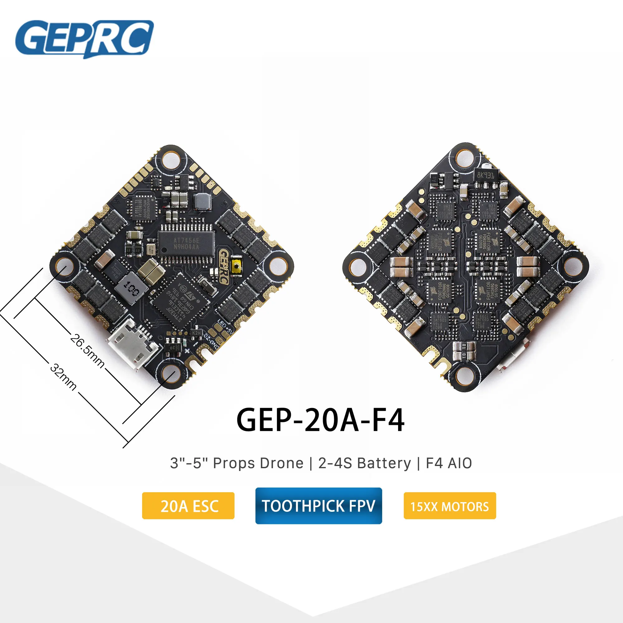 GEPRC GEP-20A-F4 BLhelis_S 20A 4S Sensor de Corriente F4 AIO para 3/4/5inch Palillo de dientes Drone Fpv 12xx-15xx Motor Actualizado Crazybee 5