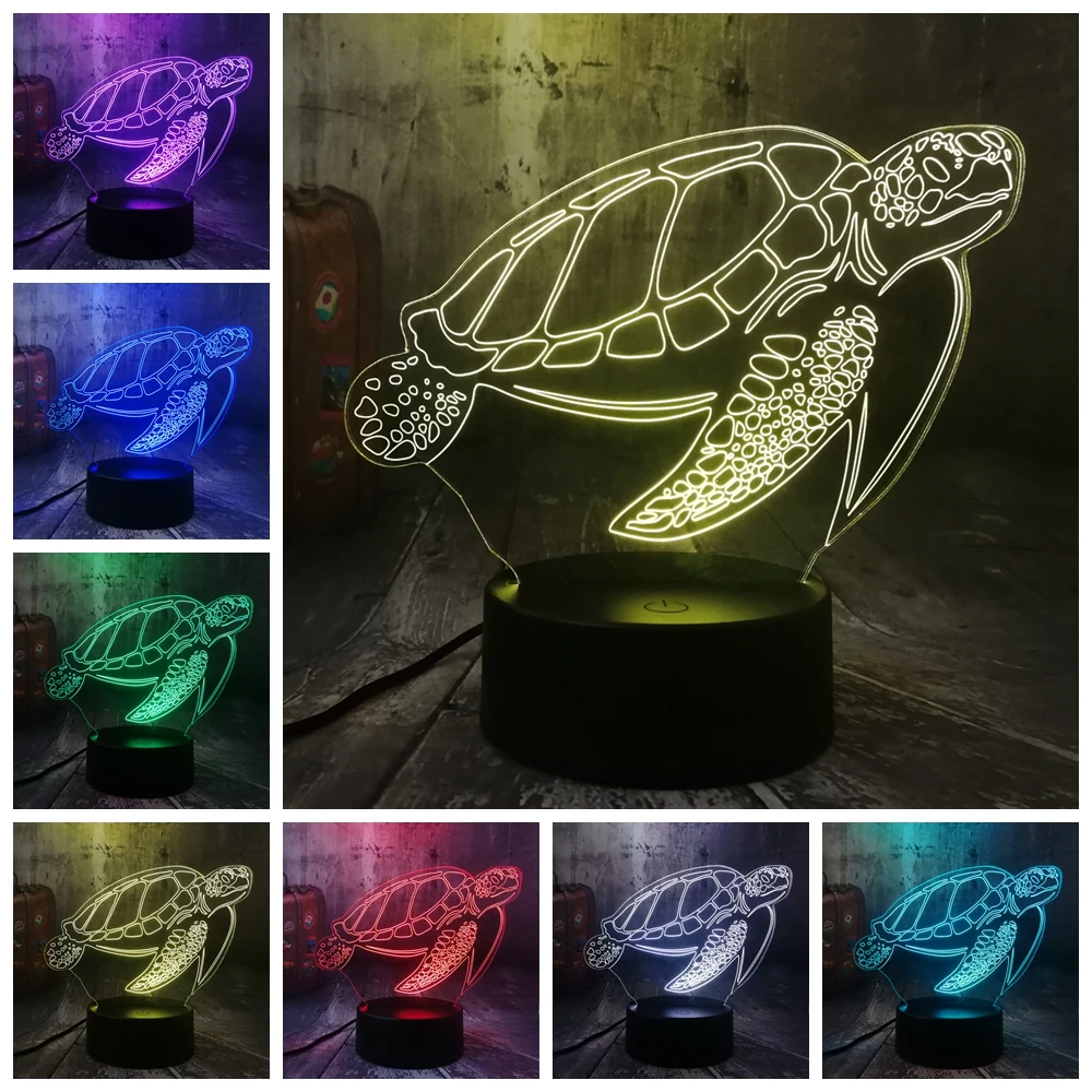 Océano de la Natación de los Animales Tortuga Chelonia mydas Tortugas Marinas 3D Luz de Noche LED Lámpara de Escritorio del Partido de la Decoración del Hogar, Chico de Juguete de Navidad de la Lámpara 5