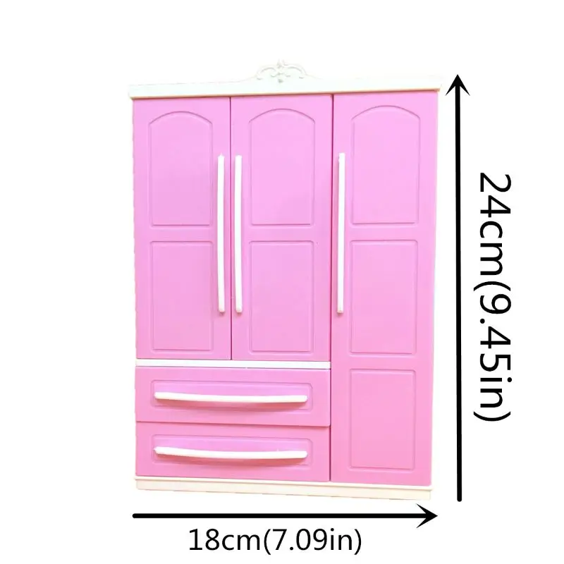Tres puertas de color Rosa Moderno Armario set de juegos de Barbi Muebles Puede Poner Zapatos R9JD 5