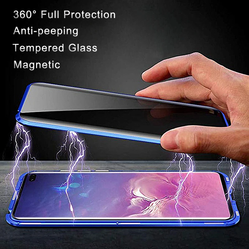 Magnético de Doble Vidrio Templado Caso para Samsung Galaxy S8 S9 S10 S20 Ultra Plus A50 A70 Coque Anti-peeping la Plena Protección de la Funda 5