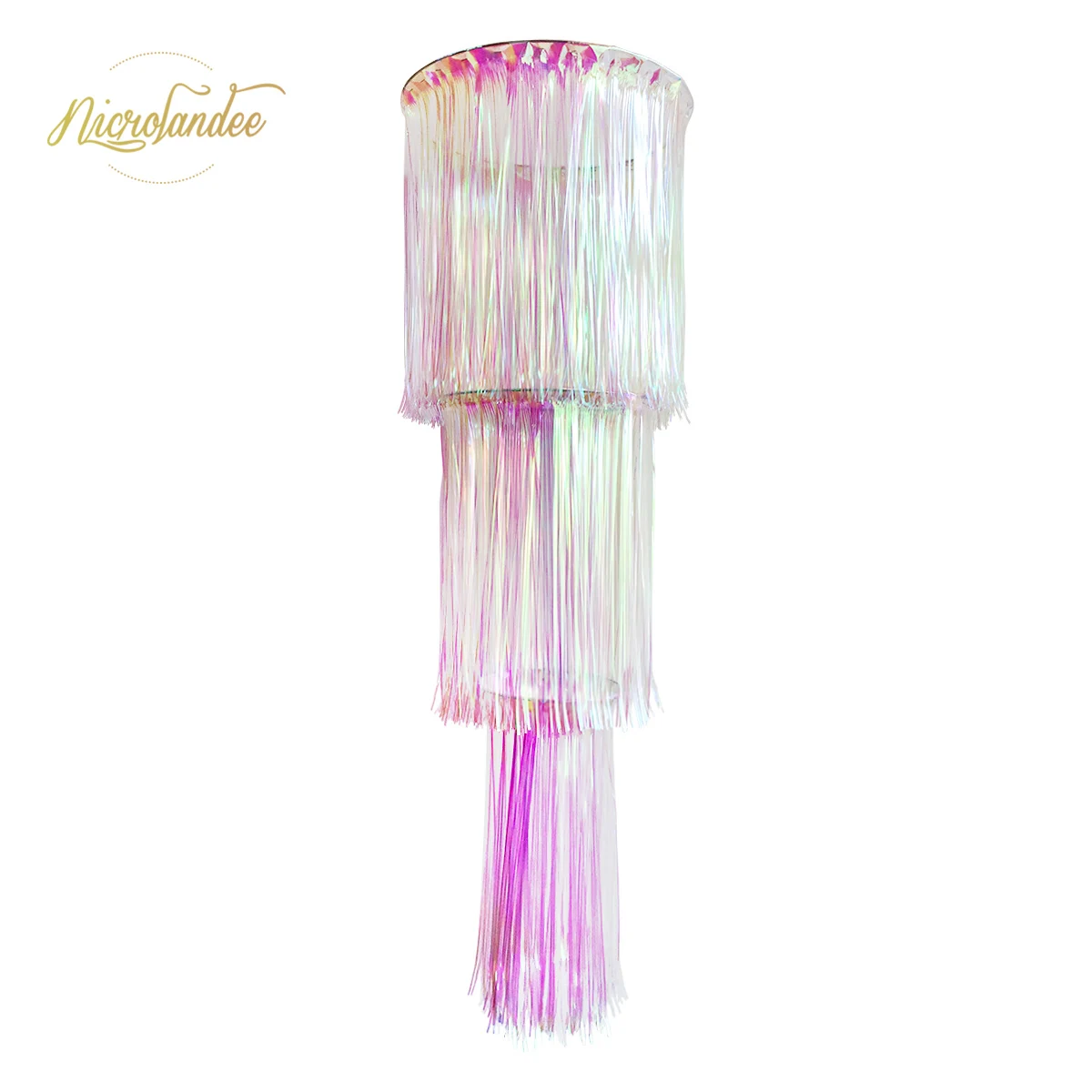 NICROLANDEE 3-capa Iridiscente arco iris de papel de Aluminio lámpara de Araña Cortina de Lluvia Colgante Impresionante Baile de Decoración de la Decoración del Partido 5