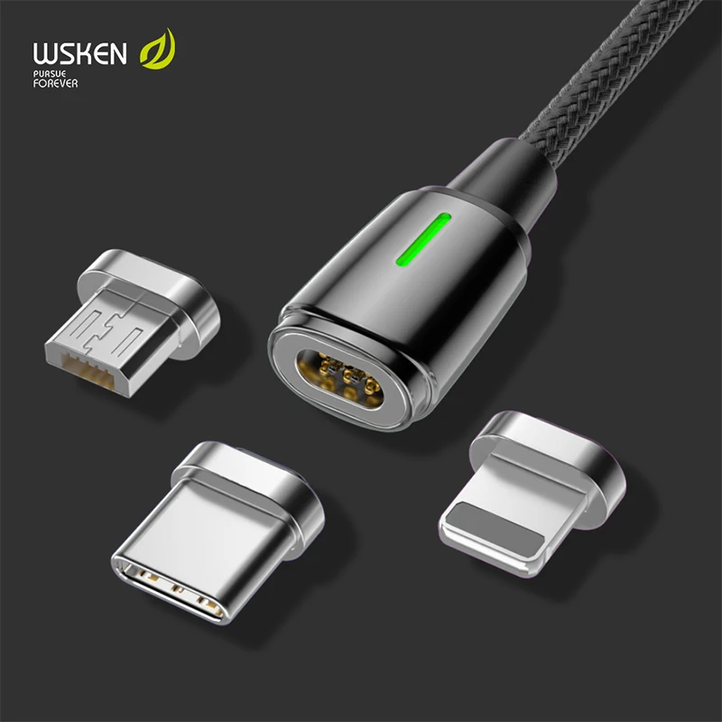 WSKEN Carga Magnética Tipo C Cable para XR Xs Max 11 Pro Cargador Rápido Para Samsung S10 S20 Cable USB LED Micro USB Cable Mini 3 5