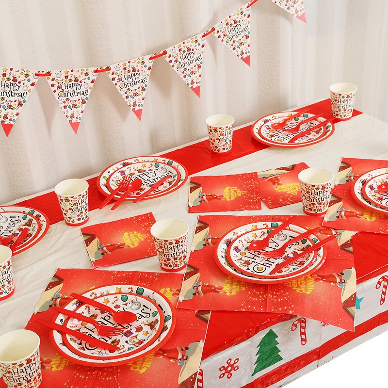 Feliz Navidad Decoración De Vajillas Mantel De La Taza De Papel De La Placa Banderín Feliz Año Nuevo A Casa Decoraciones De Fiesta De Props 5