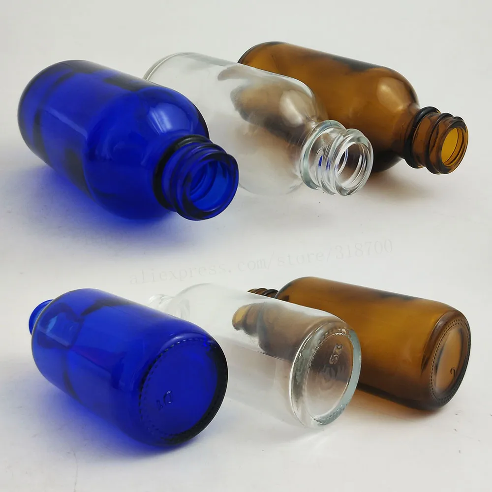 Venta caliente 24 x 2 oz 60 ml Recargable Azul Cobalto Claro Ámbar Boston Ronda de las Botellas de Vidrio Negro Polyseal (Cono)Forrado de Cierres 5