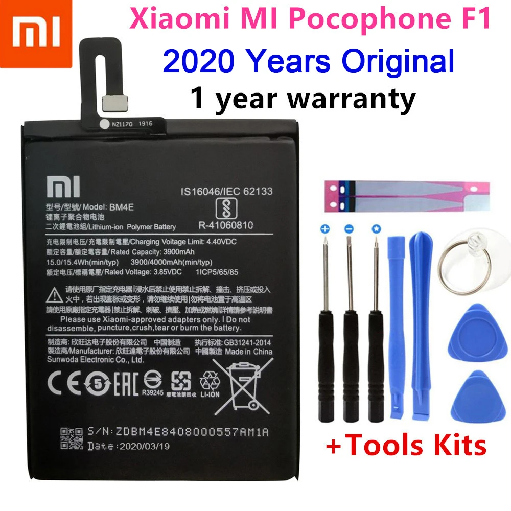Xiao Mi Original de la Batería del Teléfono BM4E para Xiaomi Mi Pocophone Poco F1 3900mAh Baterías de Repuesto Herramientas Gratuitas 5