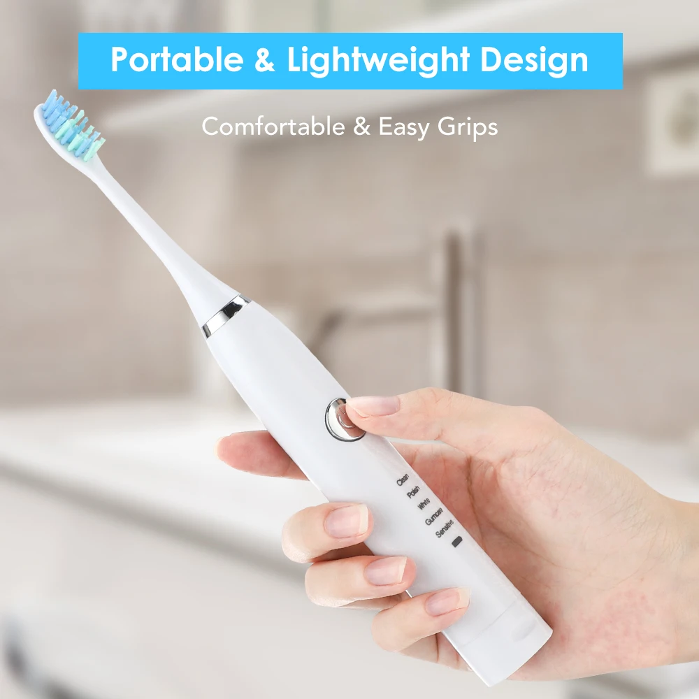 USB de Smart Eléctrico de Sonic Vibración Cepillo de dientes 5 Modos Impermeable Cepillo de Dientes para Blanquear los Dientes Oral Cuidado de la Familia, el Cuidado Dental 5