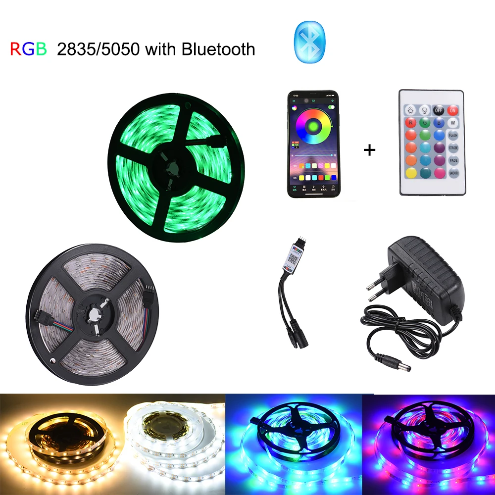 Bluetooth Tira LED RGB de la tira de 5050 luces 2835 LED de Luz de 5m 10m Flexible, con control remoto de navidad controlador de 15m 20m 5