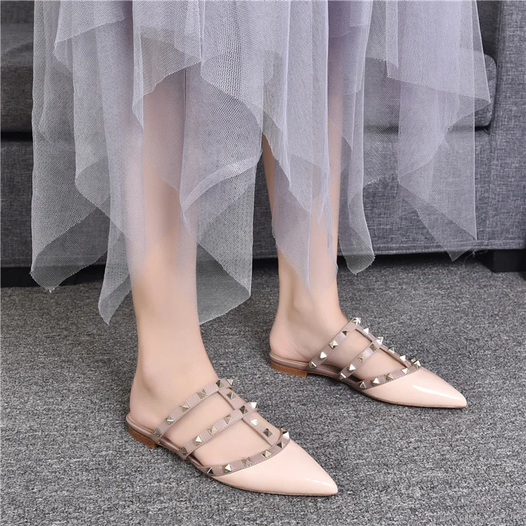 Nuevo de la Moda de 2020 Remache sandalias planas de vaca Real de cuero de las mujeres zapatos de mujer Japaned de Alta Calidad de cuero de zapatos de señora Tamaño 35-41 5