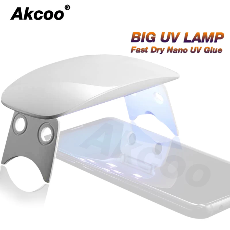 Akcoo GRAN Lámpara UV Rápido freír Pegamento UV protector de pantalla para Samsung Galaxy S8 9 plus nota 8 9 7 pegamento 6W GRAN luz UV para huawei 5