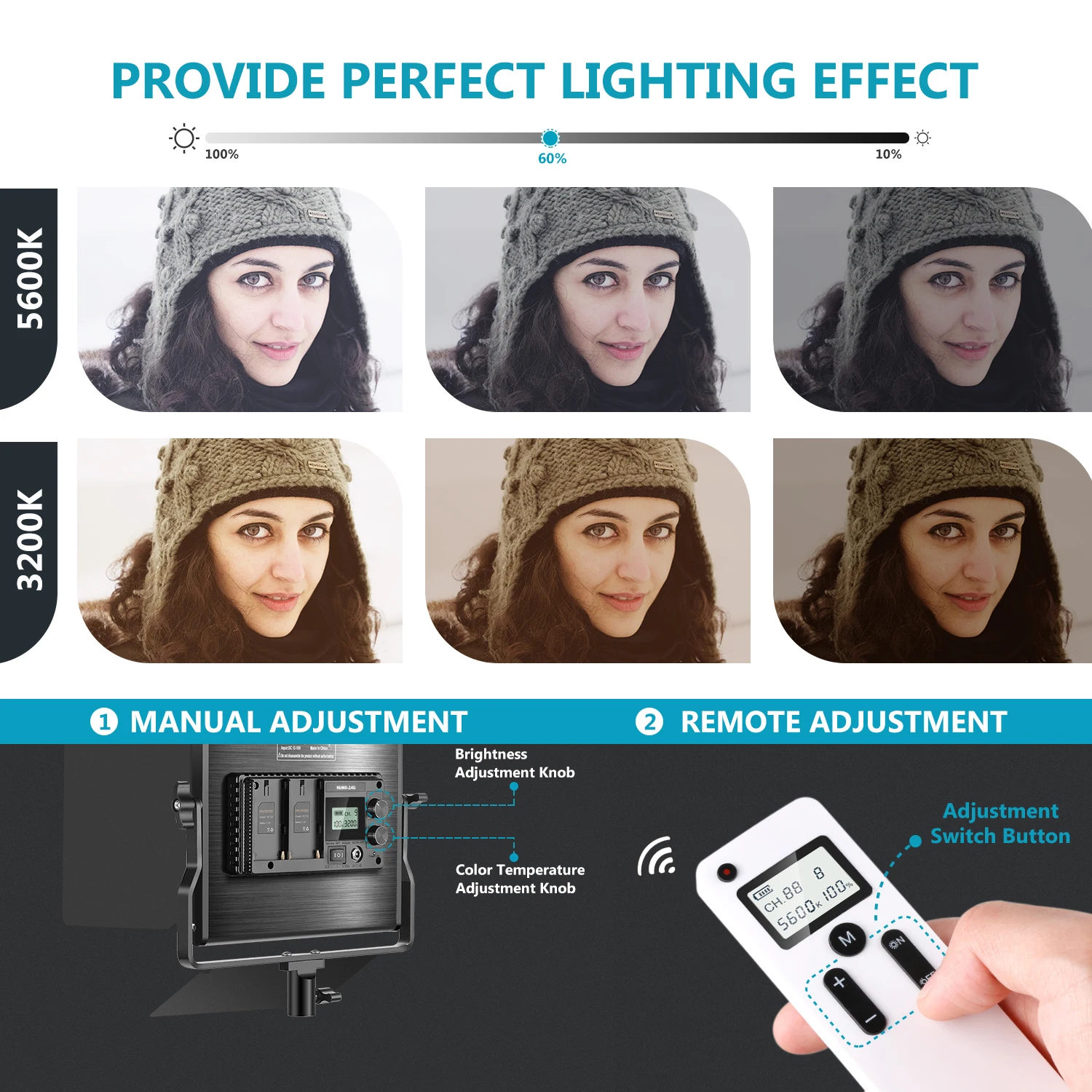 Neewer Avanzada de 2,4 G 660 Luz de Vídeo LED, de intensidad Regulable Bi-Color LED del Panel con Pantalla LCD+2.4 G Inalámbrico Remoto para el Retrato de Producto 5