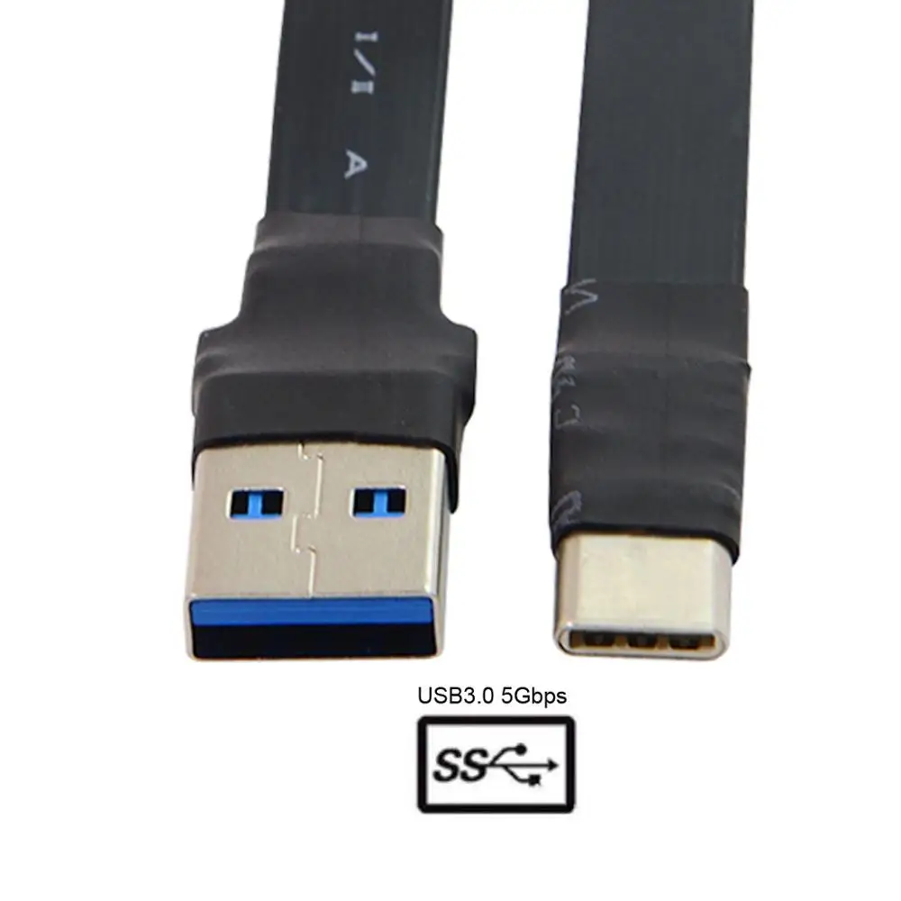 Hasta en Ángulo Plano USB-C Cable de Tipo C Macho a USB3.0 Cable de Datos 20cm Slim Flat Blanda para Tablet y Teléfono y ordenador Portátil 5