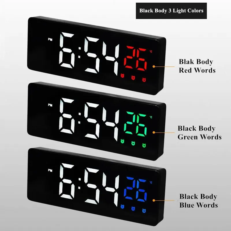 Reloj despertador Digital de Voz de Control de Tiempo de Repetición de la Pantalla de Temperatura De 3 Alarmas de Reloj Despertador Espejo Reloj LED con Cable USB 5