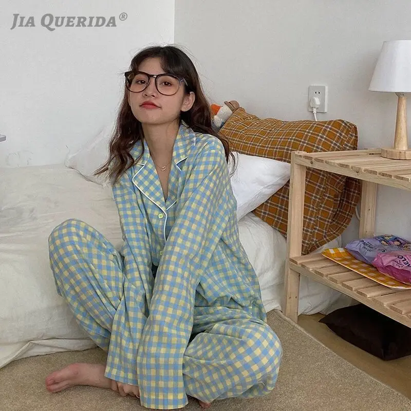 Ins Stylle Pijamas de las Mujeres de Primavera y Otoño Nuevo de manga Larga Chaqueta de punto Casa de Ropa de Ocio, Salón del Desgaste de los Jóvenes Pijamas 5