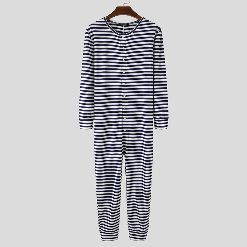 INCERUN Hombres Pijamas Traje ropa de hogar de Color Sólido de Manga Larga Cómodo Botón de Ocio ropa de dormir de los Hombres Peleles Dormir S-5XL 5