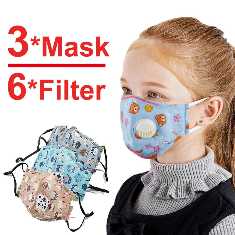 3-20PCS de dibujos animados de PM2.5 los Niños de la Máscara Con 6 Filtros de la Válvula de Respiración de la Boca de la Máscara de Cara a los Niños Lavable Máscara a prueba de Polvo Estéril En Stock 5