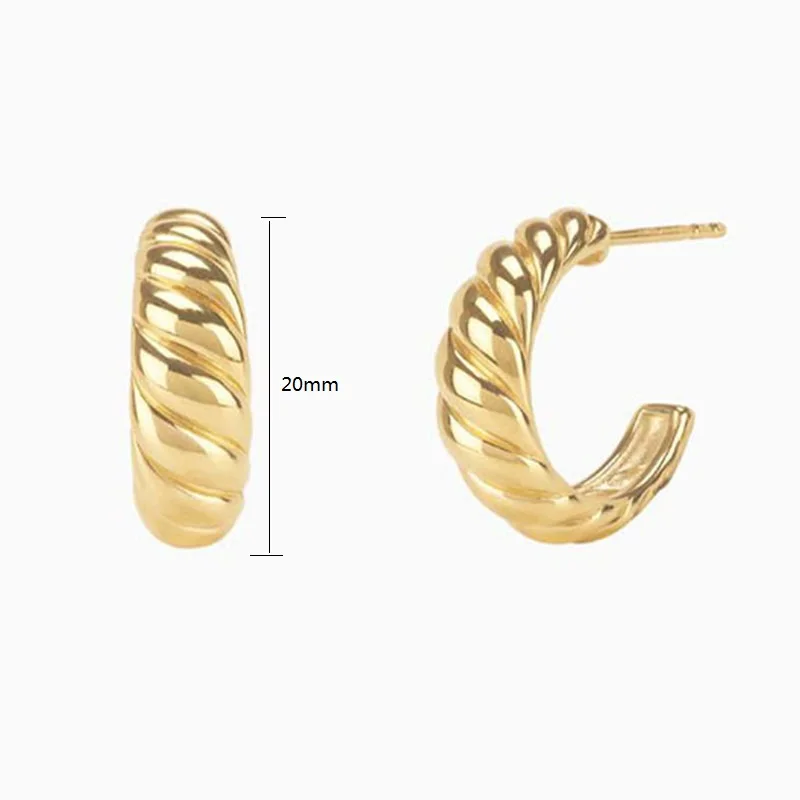 Croissant pequeño C pendientes de aro de acero inoxidable para las mujeres chapado en oro de la moda minimalista de la cuerda de forma pendientes de aro de la moda de 2020 5