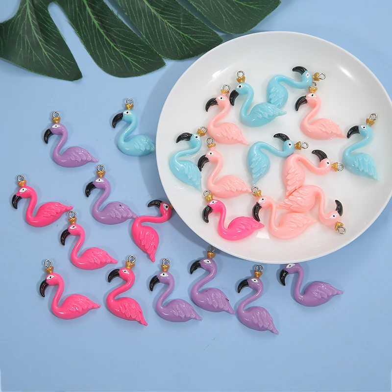 10pcs/lot Flamingo Animales Resina Encantos Colgantes DIY Pendientes de Llavero de Aretes Para la Fabricación de Joyas Artesanías 5