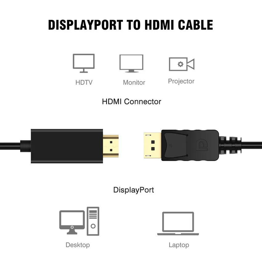 DZLST DP Cable HDMI macho a Macho de DisplayPort a HDMI de conversión de Vídeo Cable del Adaptador de Audio para PC HDTV Proyector Portátil 1080P 5