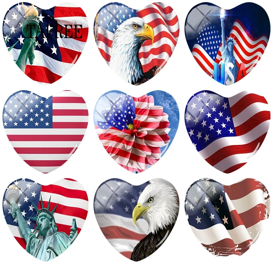TAFREE de la bandera Americana del Corazón en forma de Arte de la Foto de 25mm de BRICOLAJE de Vidrio Cabochon Patrón de Accesorios de la Joyería Para Llavero 5