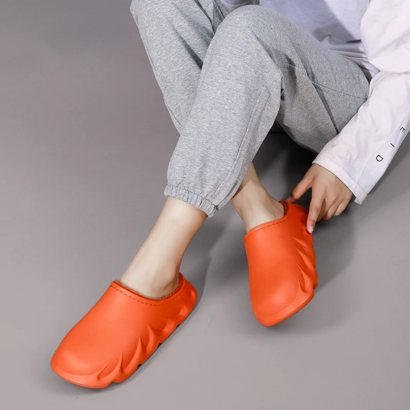 La mujer EVA Zapatillas croc de Invierno Impermeable de Algodón Zapatillas de Invierno Cálido Zuecos Mujer crocse rojo de la Felpa de la Casa de los Zapatos de los Amantes de Algodón 5