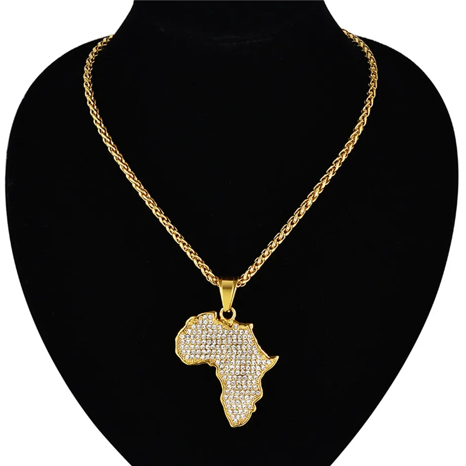 África Mapa Colgante de Collar de las Mujeres de los Hombres de Oro de Color de Acero Inoxidable de Etiopía al por mayor de Joyas de África Mapas de Hiphop Elemento N1279 5