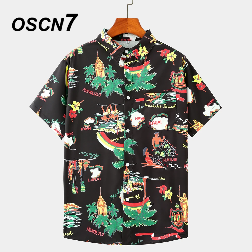 OSCN7 Casual en la Nube Impreso de Manga Corta Camiseta de los Hombres de la Calle 2020 la Playa de Hawaii Oversize de las Mujeres de la Moda de Harujuku Camisas para Hombres 2032 5